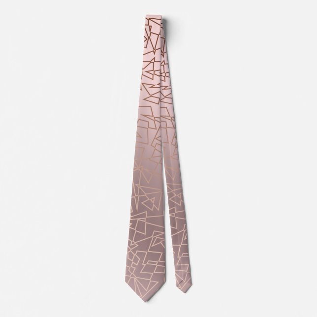 Elegant stylish rose gold pink geometric pattern tie (Front)
