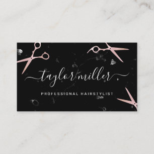 Elegant stylish rose gold scissors hairstylist business card