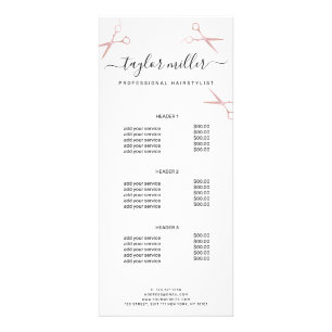 Elegant stylish rose gold scissors hairstylist rack card