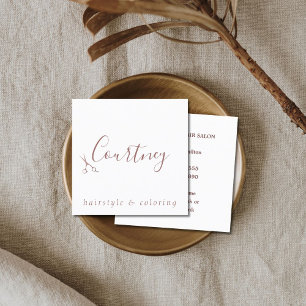 Elegant Stylish Rose Gold White Hair Stylist Square Business Card