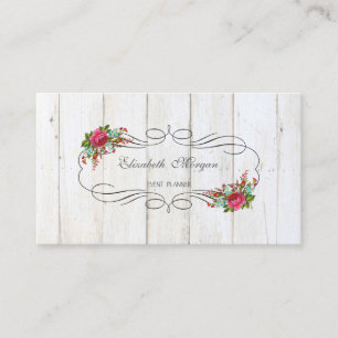 Elegant Stylish Rustic Chic,Flowers,Wood Texture Business Card