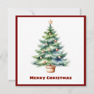 Elegant Stylish Rustic Watercolor Christmas Tree Holiday Card