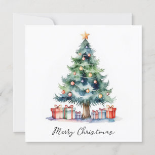 Elegant Stylish Rustic Watercolor Christmas Tree Holiday Card