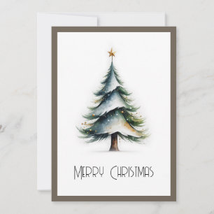 Elegant Stylish Rustic Watercolor Christmas Tree Holiday Card