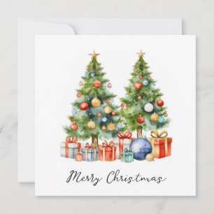 Elegant Stylish Rustic Watercolor Christmas Tree  Holiday Card