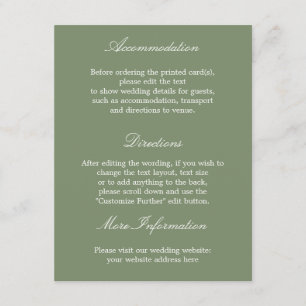Elegant Stylish Sage Green Wedding Details Card