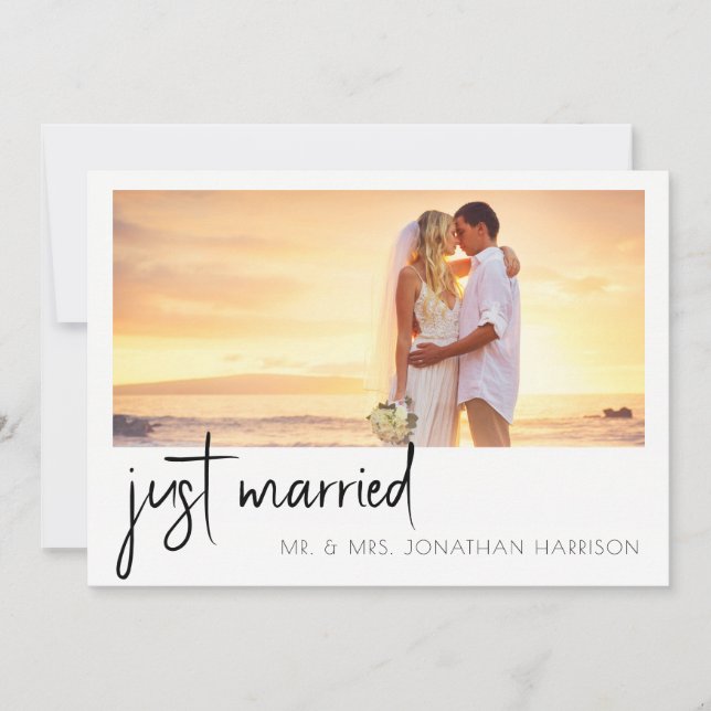 Elegant Stylish Script 4 Photo Just Married Eloped Invitation (Front)