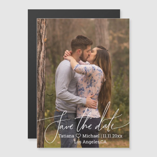 elegant stylish script photo save the date magnet (Front/Back)