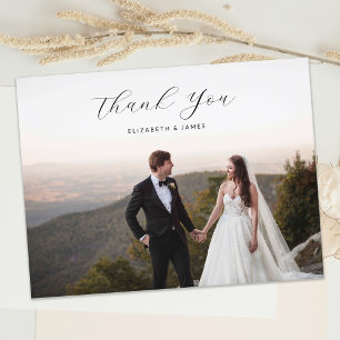 Elegant Stylish Script Photo Wedding Thank You  Postcard