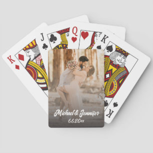 elegant stylish script wedding photo playing cards