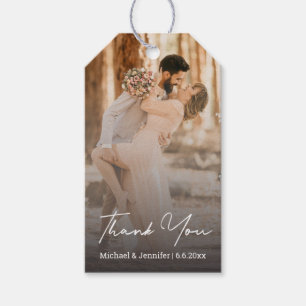 elegant stylish script wedding photo thank you gift tags