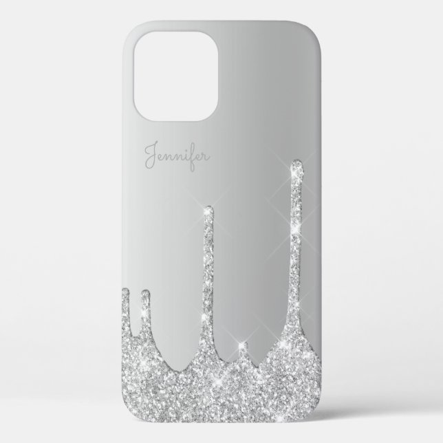 Elegant stylish silver glitter drips Case-Mate iPhone case (Back)