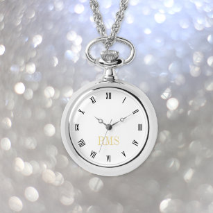 Elegant Stylish Silver Monogrammed Necklace Watch