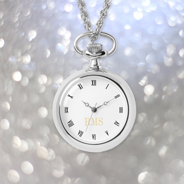 Elegant Stylish Silver Monogrammed Necklace Watch (Elegant Stylish Silver Monogrammed Necklace Watch)