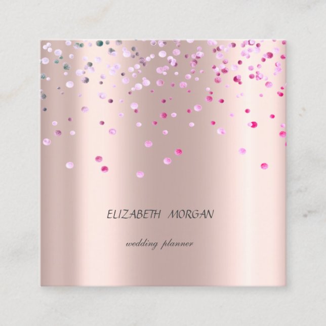 Elegant Stylish Simple,Confetti Rose Gold Square Business Card (Front)