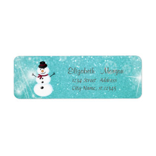 Elegant,Stylish Snowman,Blue Glitter Return Address Label