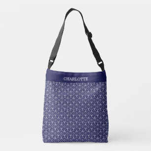 Elegant stylish star pattern in navy blue & white crossbody bag