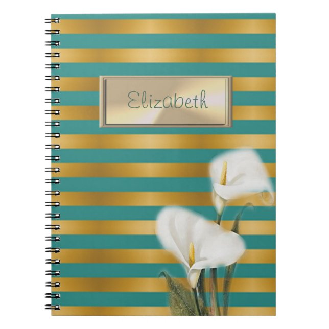 Elegant Stylish,Striped,Calla Lily,Personalised Notebook (Front)