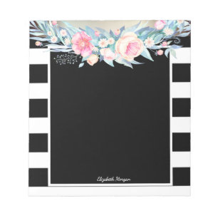 Elegant Stylish Stripes,Flowers- Personalised Notepad