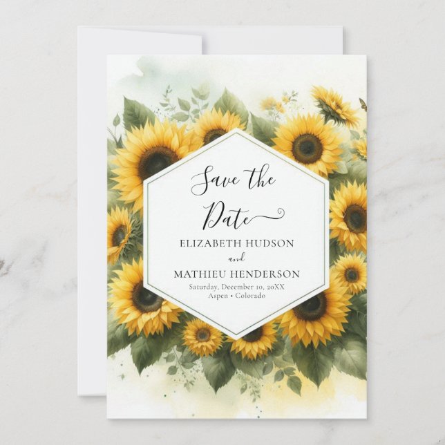 Elegant Stylish Sunflower Wedding Save The Date (Front)