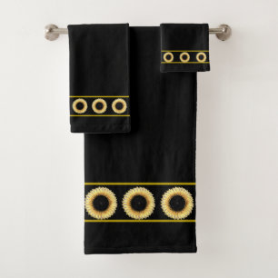 Elegant, Stylish Sunflowers on Black Bath Towel Set