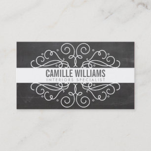 ELEGANT stylish swirls art nouveau chalkboard grey Business Card