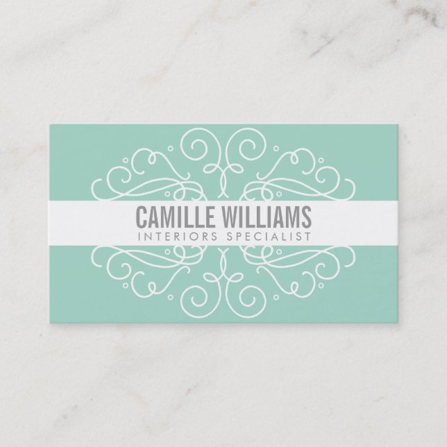 ELEGANT stylish swirls art nouveau cool mint green Business Card (Front)