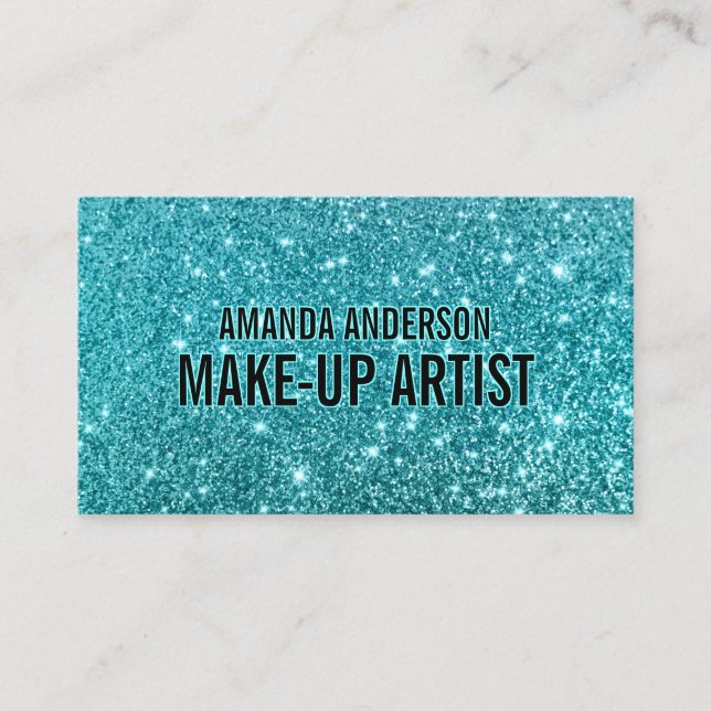 Elegant Stylish Teal Glitter Sparkle Business Card (Front)