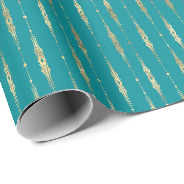 Elegant Stylish Teal Gold Pattern Wrapping Paper (Roll Corner)
