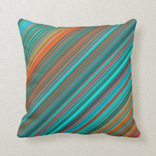 Elegant & Stylish Teal & Orange Stripe Pattern Cushion