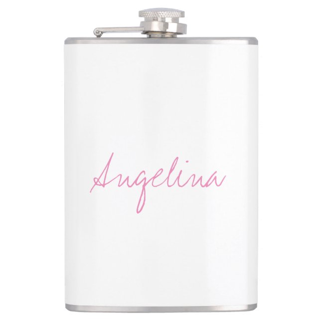 Elegant Stylish Trendy Unique Handwriting Script Hip Flask (Front)