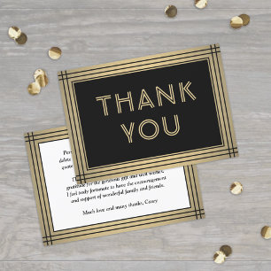 Elegant Stylish Typography Black and Gold Bordered Thank You Card