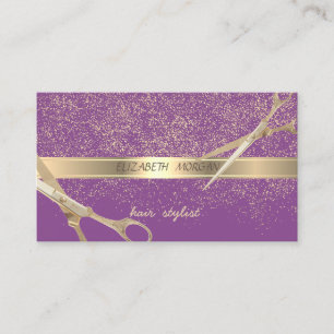 Elegant Stylish,Violet ,Gold Confetti,Scissors Business Card