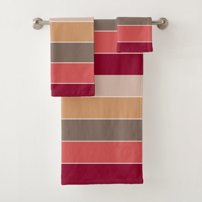Elegant Stylish Warm Autumn Coloured Stripes Bath Towel Set (Insitu)