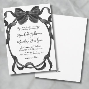 Elegant Stylish Watercolor Black Bow Wedding Invitation