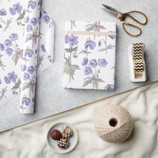 Elegant Stylish Watercolor Pastel Purple Flowers Wrapping Paper (Crafts)