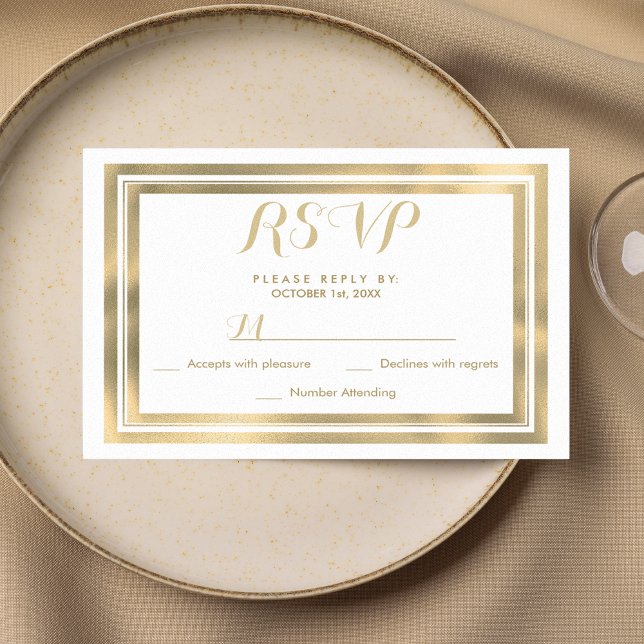 Elegant stylish white gold frame RSVP Card (Elegant stylish white gold frame RSVP)