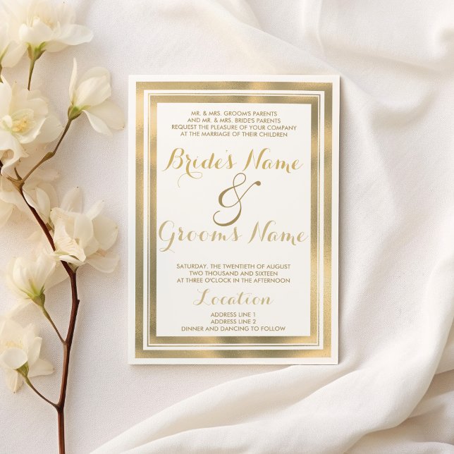 Elegant stylish white gold frame Wedding Invitation (Elegant stylish white gold frame Wedding)