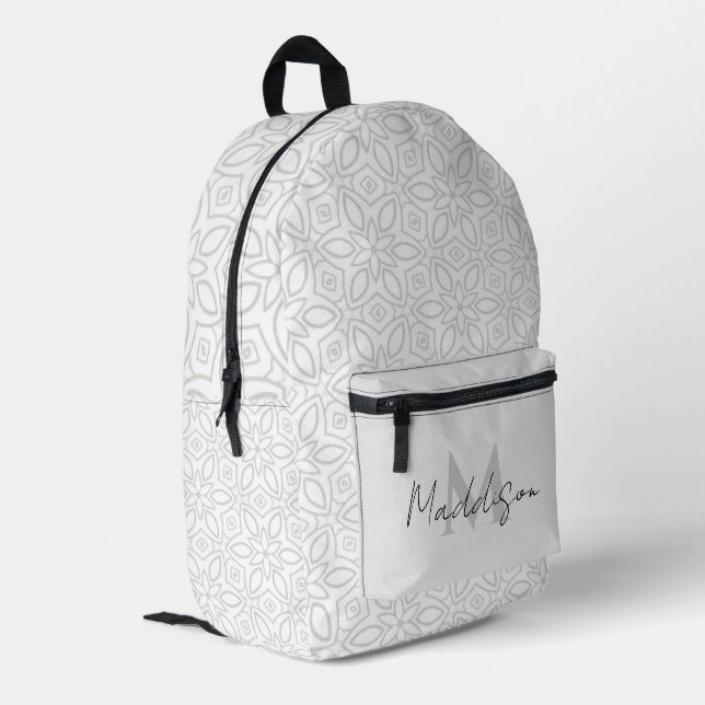 Elegant Stylish White Mandala With Name Printed Backpack (Back Corner Left)