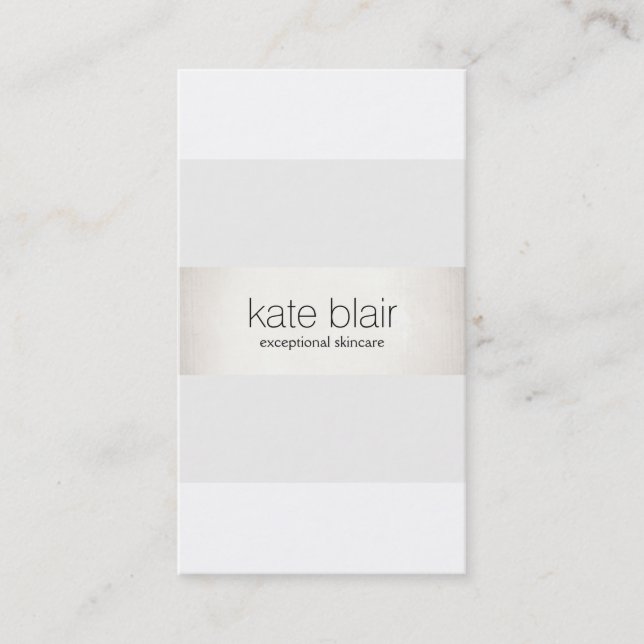 Elegant Stylish White Modern FAUX Silver Striped Business Card (Front)