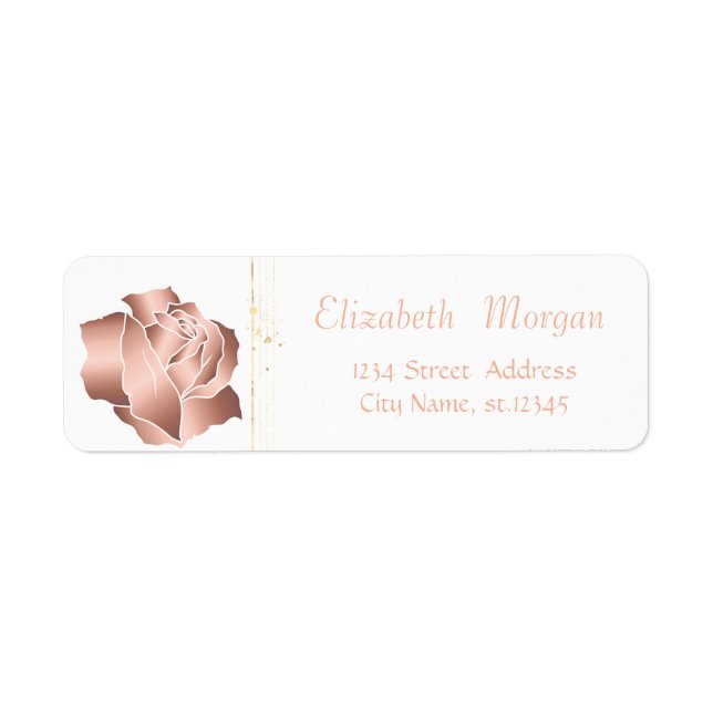 Elegant Stylish,White,Rose Gold Rose Return Address Label (Front)