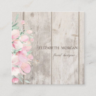 Elegant Stylish Wood Texture,Flowers,Designer Square Business Card