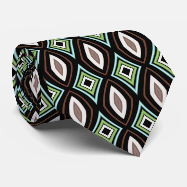Elegant Subdued Red Green Blue Unique Pattern Tie (Rolled)