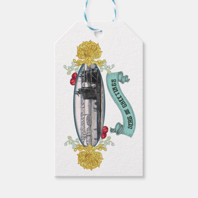Elegant Submarine Christmas Gift Tags (Front)