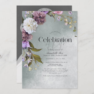 Elegant Subtle Green Floral Funeral Memorial Invitation