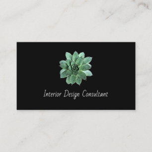 Elegant Succulent Botanical QR code Black  Business Card