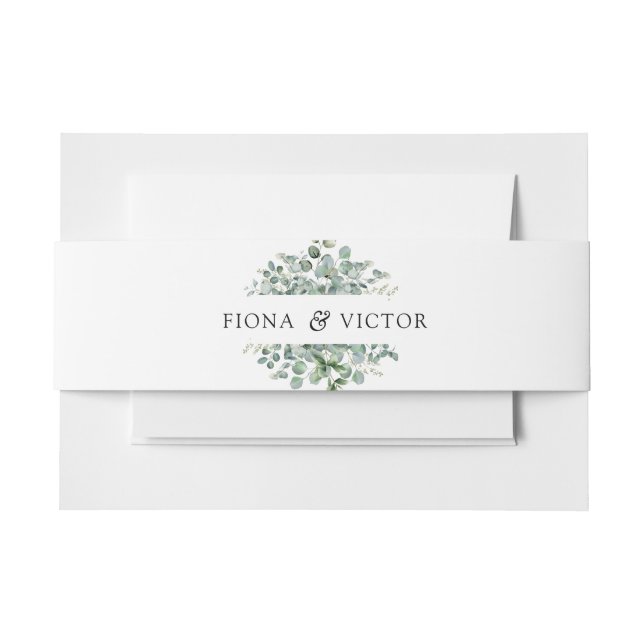 Elegant Succulent Eucalyptus Greenery Wedding Invitation Belly Band (Front Example)