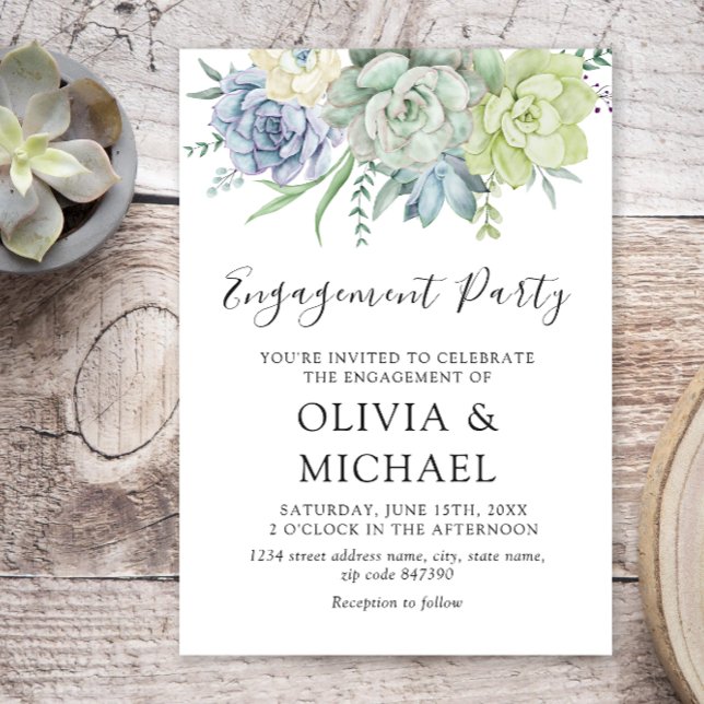 Elegant Succulent Greenery Engagement Party Invitation (Creator Uploaded)