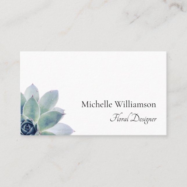 Elegant Succulent Greenery Script Typography Business Card (Front)