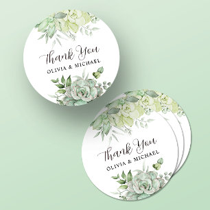 Elegant Succulent Greenery Wedding Thank You  Classic Round Sticker